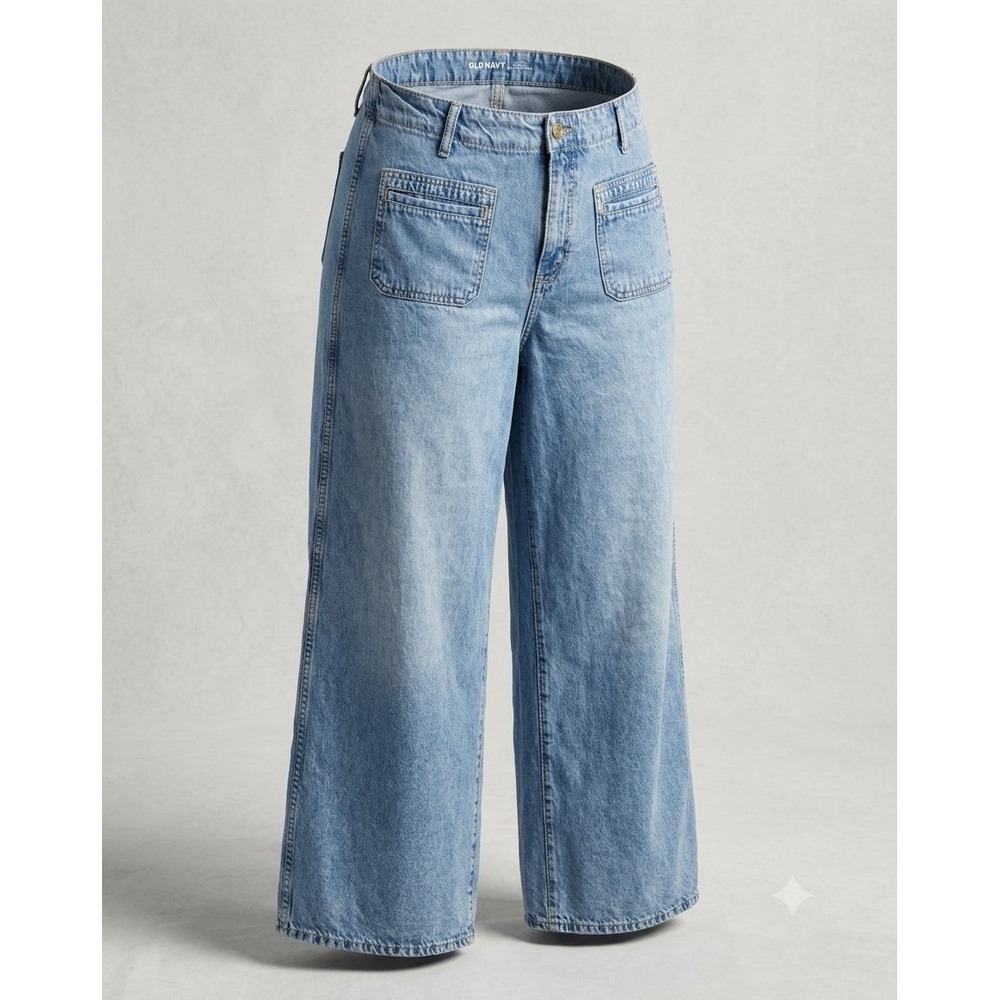Old Navy Women's High Rise Baggy Wide Leg Blue Jeans Pants. Size 18